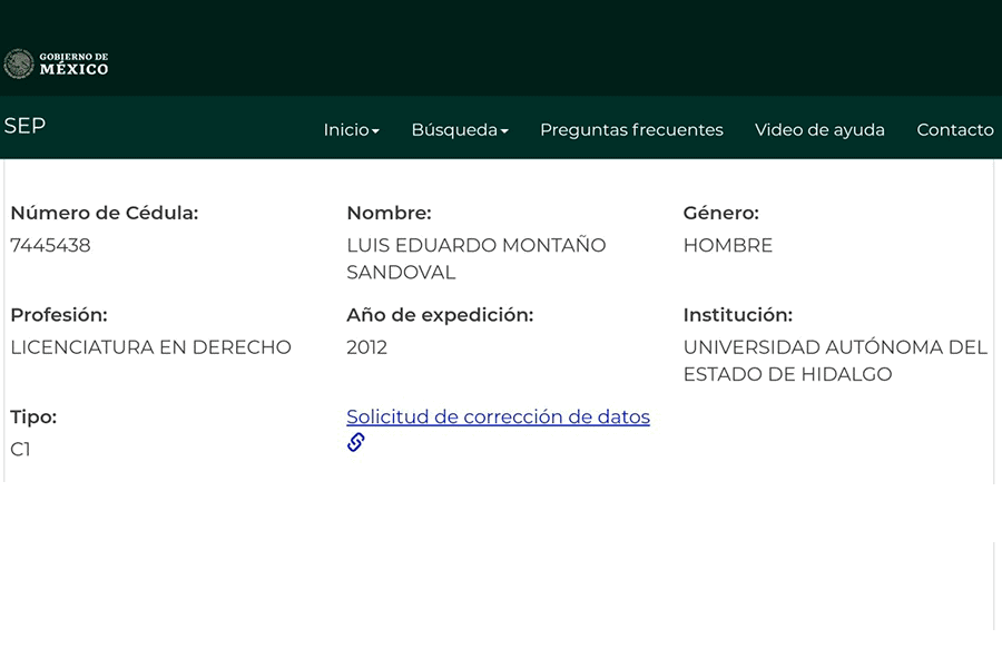 Cedula SEP LIC montaño Cia abogados profesionales